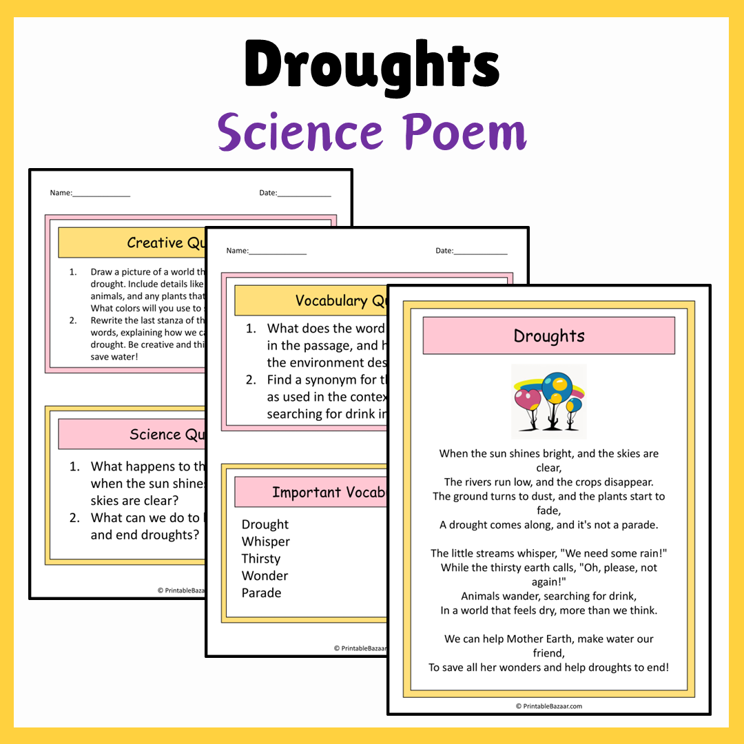 Droughts | Science Poem Reading Comprehension Activity