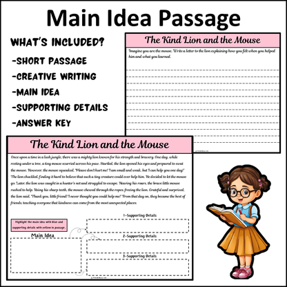 The Kind Lion and the Mouse | Main Idea and Supporting Details Reading Passage and Questions