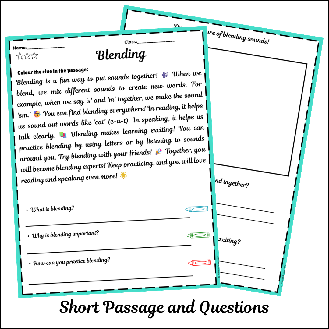 Blending | Short Reading Comprehension Creative Worksheet