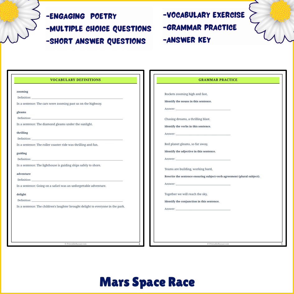 Mars Space Race | Poem Grammar Worksheet Printable Activity