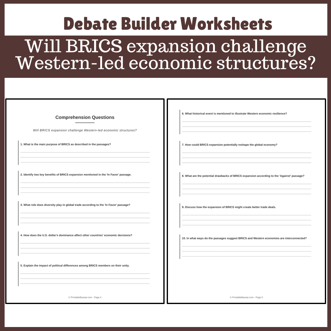 Will BRICS expansion challenge Western-led economic structures? | Favour and Against Worksheet Printable Activity