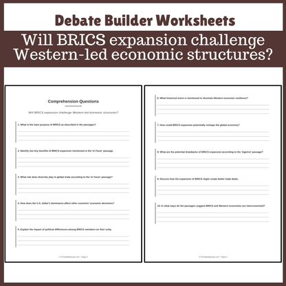 Will BRICS expansion challenge Western-led economic structures? | Favour and Against Worksheet Printable Activity