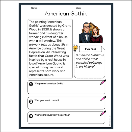 American Gothic | Reading Passage Comprehension Questions Writing Facts Worksheet