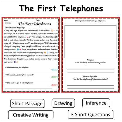 The First Telephones | Short Reading Comprehension Creative Worksheet