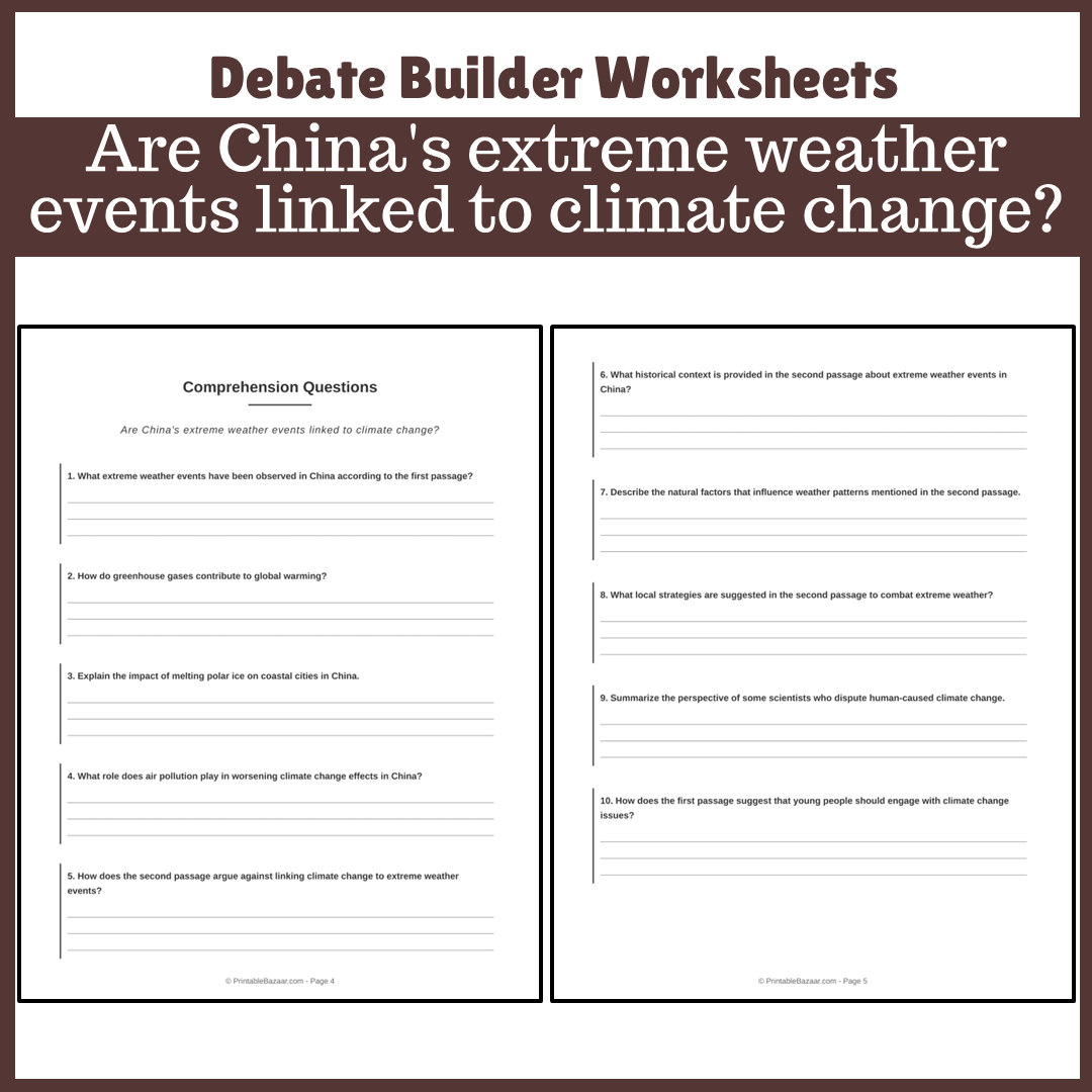 Are China's extreme weather events linked to climate change? | Favour and Against Worksheet Printable Activity