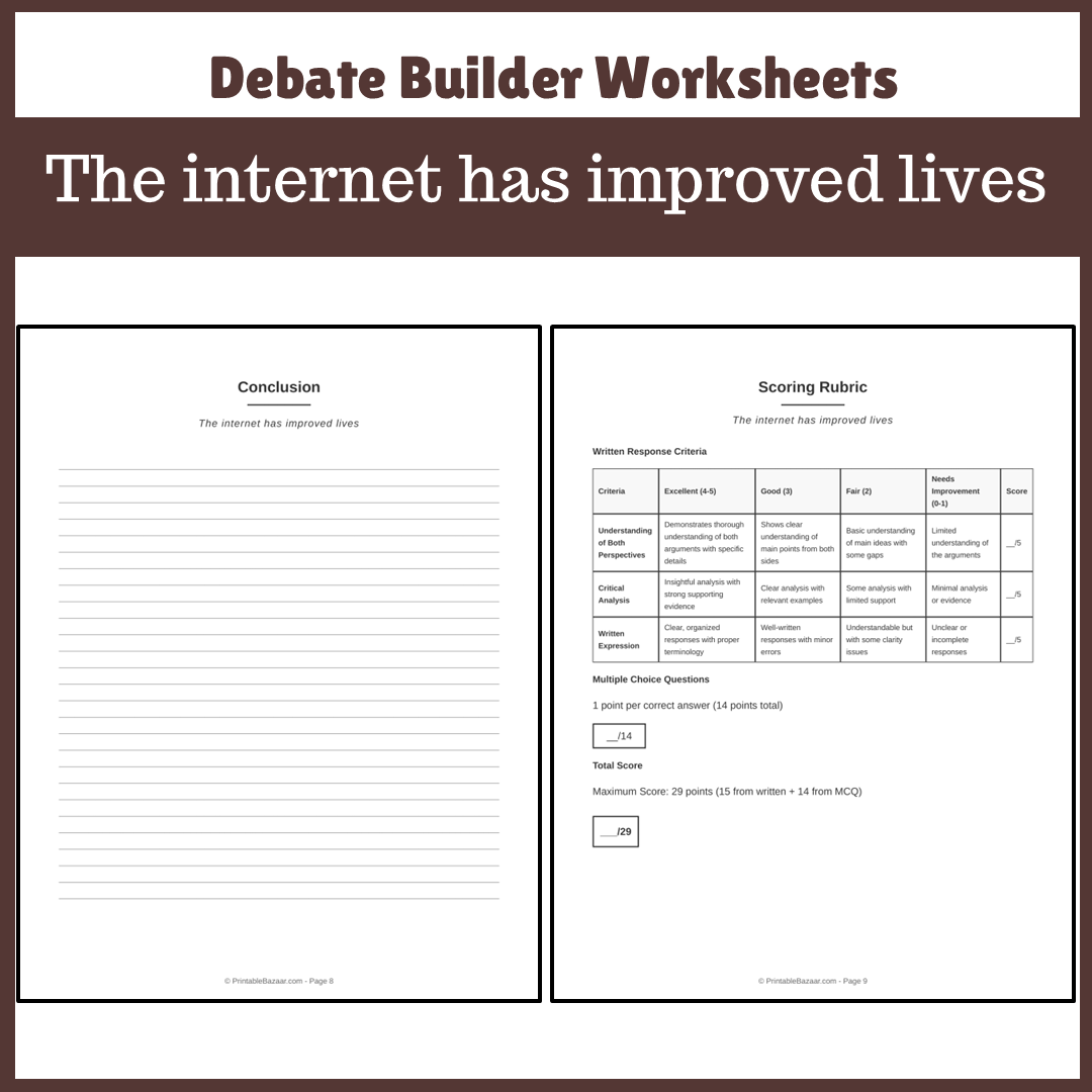 The internet has improved lives | Favour and Against Worksheet Printable Activity