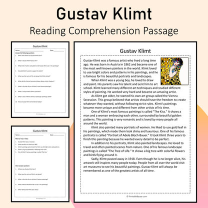 Gustav Klimt | Reading Comprehension Passage Printable Activity