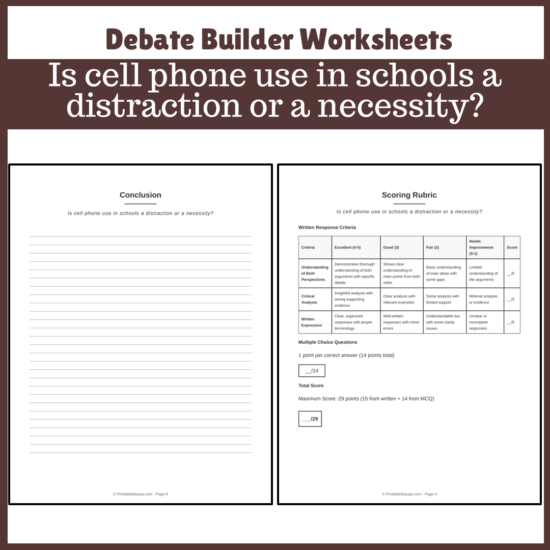 Is cell phone use in schools a distraction or a necessity? | Favour and Against Worksheet Printable Activity