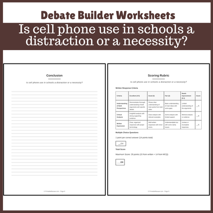 Is cell phone use in schools a distraction or a necessity? | Favour and Against Worksheet Printable Activity