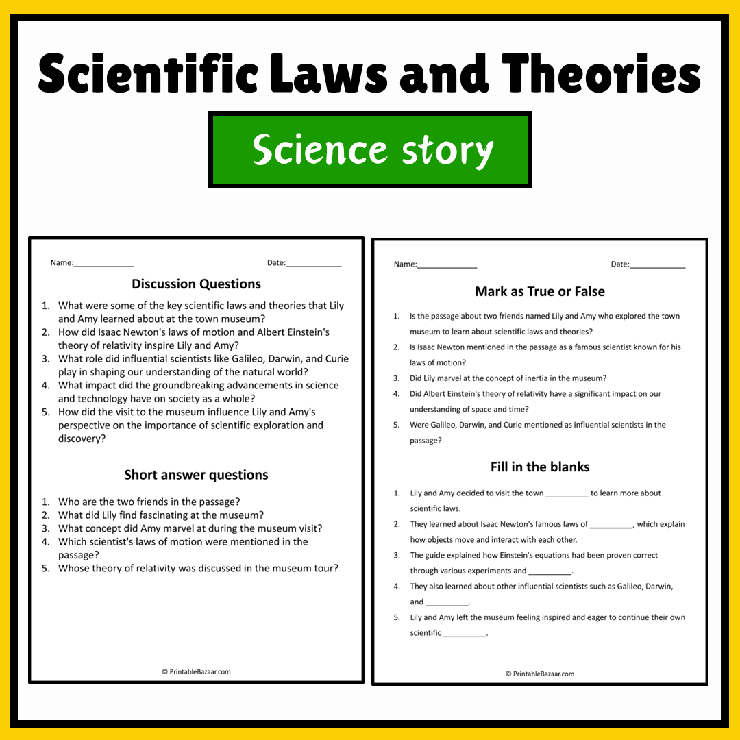 Scientific Laws and Theories | Science Story Reading Comprehension Activity