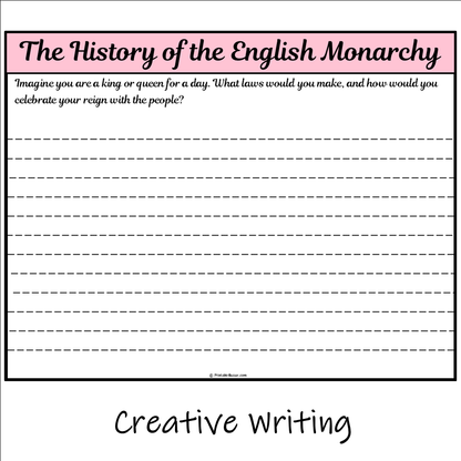 The History of the English Monarchy | Main Idea and Supporting Details Reading Passage and Questions