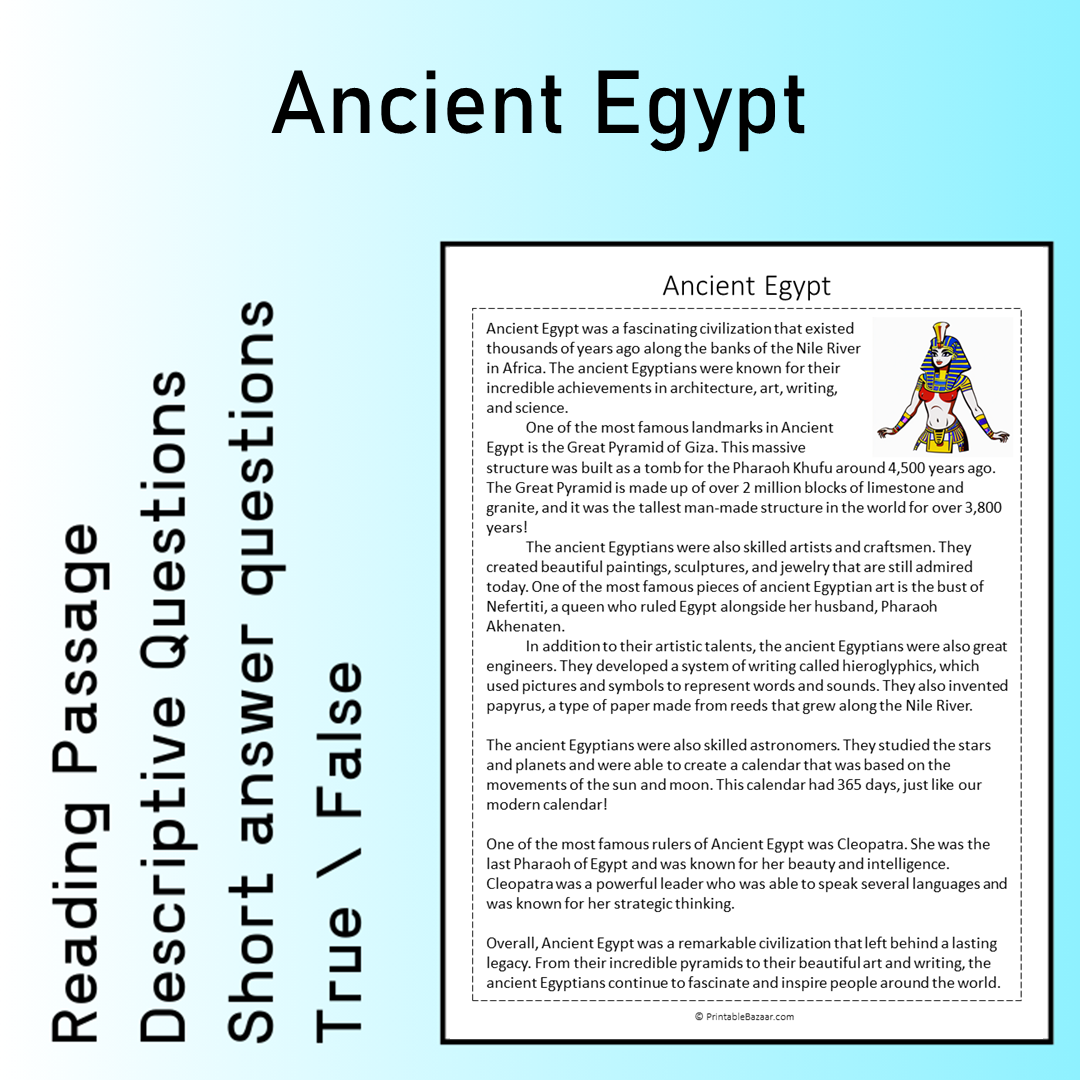 Ancient Egypt | Reading Comprehension Passage Printable Worksheet