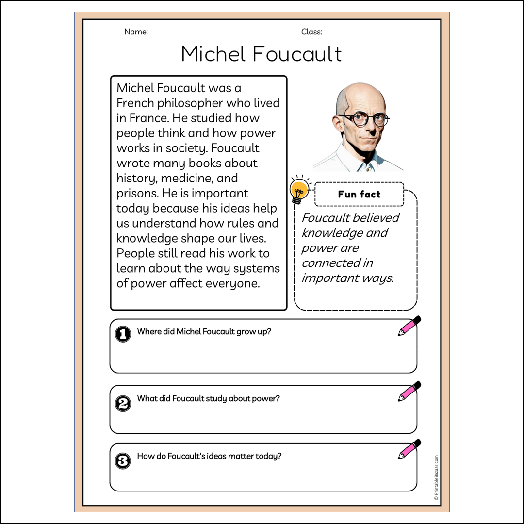 Michel Foucault | Reading Passage Comprehension Questions Writing Facts Worksheet