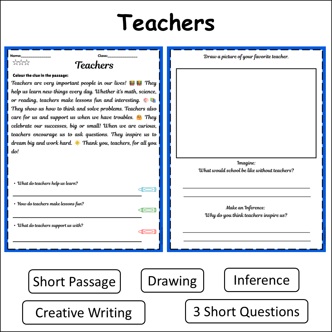 Teachers | Short Reading Comprehension Creative Worksheet