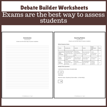 Exams are the best way to assess students | Favour and Against Worksheet Printable Activity