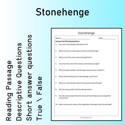 Stonehenge | Reading Comprehension Passage Printable Worksheet