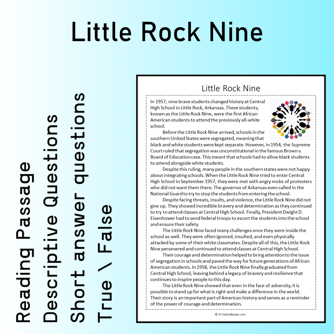Little Rock Nine | Reading Comprehension Passage Printable Worksheet