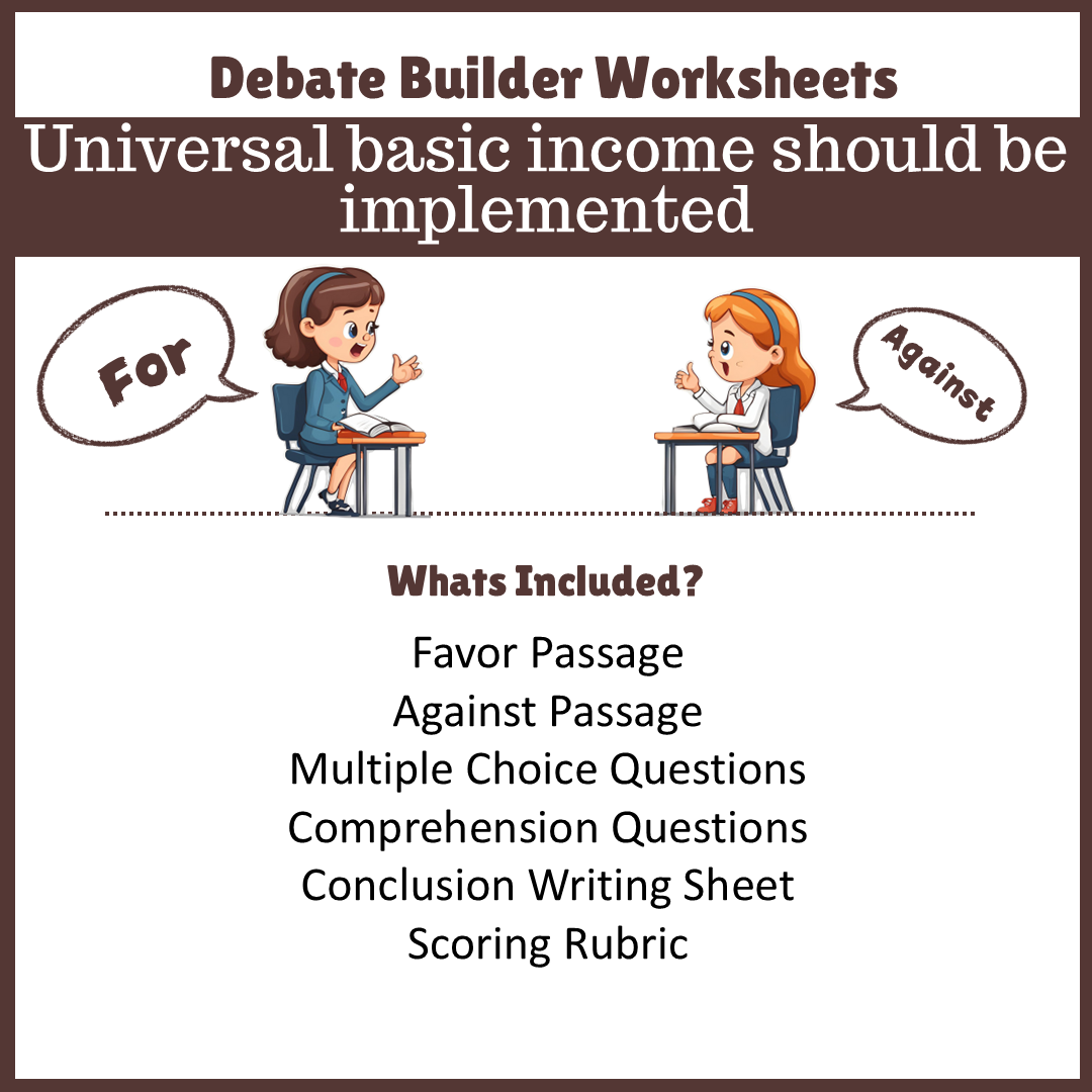 Universal basic income should be implemented | Favour and Against Worksheet Printable Activity