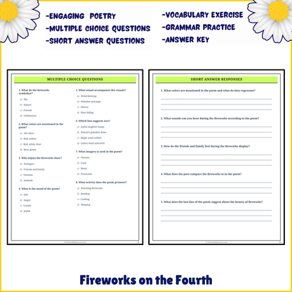 Fireworks on the Fourth | Poem Grammar Worksheet Printable Activity