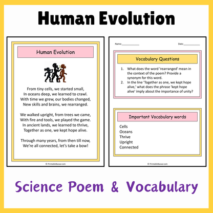 Human Evolution | Science Poem Reading Comprehension Activity