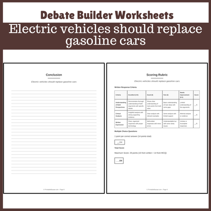 Electric vehicles should replace gasoline cars | Favour and Against Worksheet Printable Activity