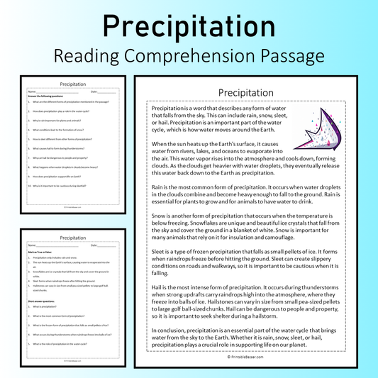 Precipitation | Reading Comprehension Passage Printable Worksheet