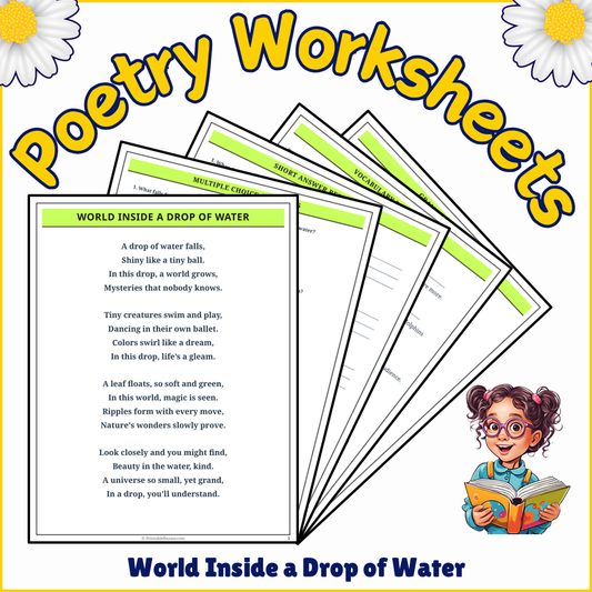 World Inside a Drop of Water | Poem Grammar Worksheet Printable Activity