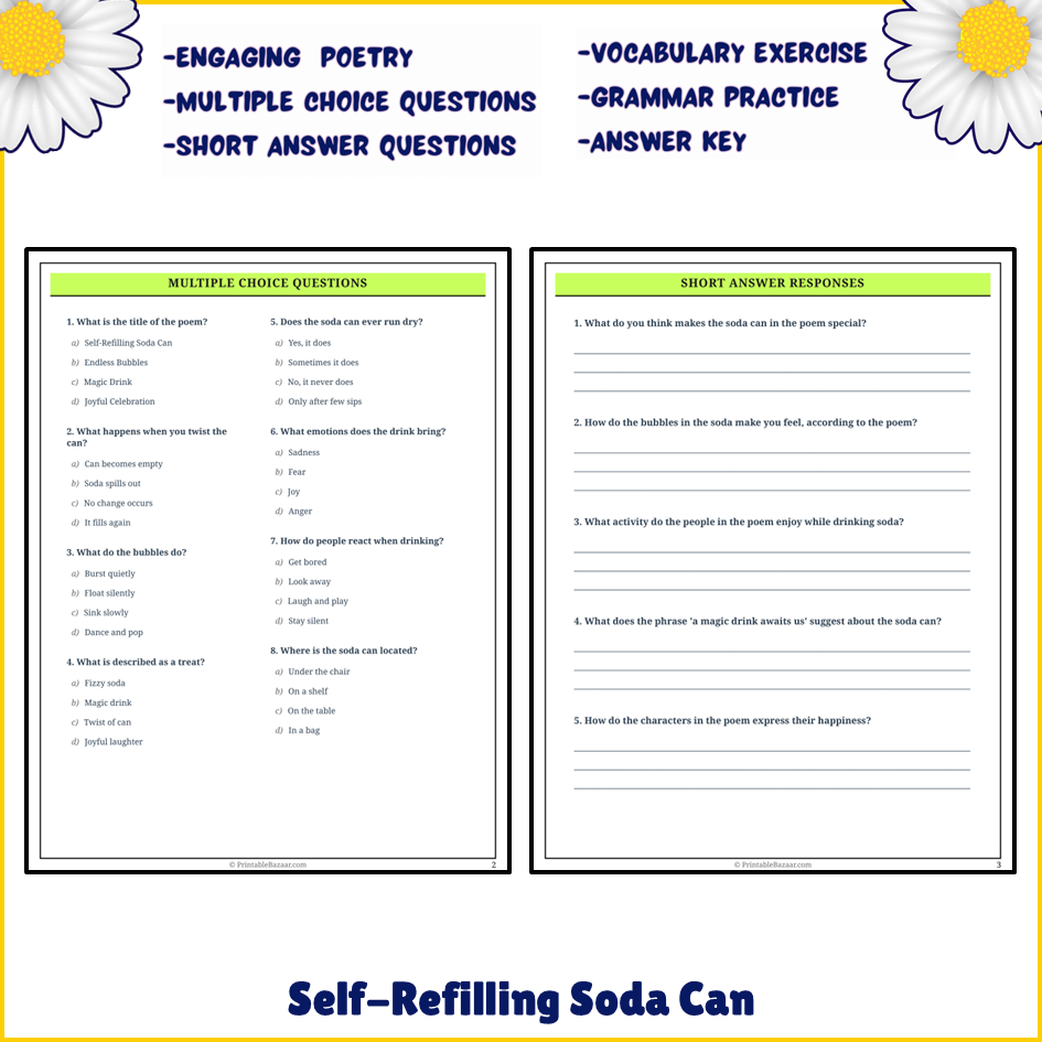 Self-Refilling Soda Can | Poem Grammar Worksheet Printable Activity