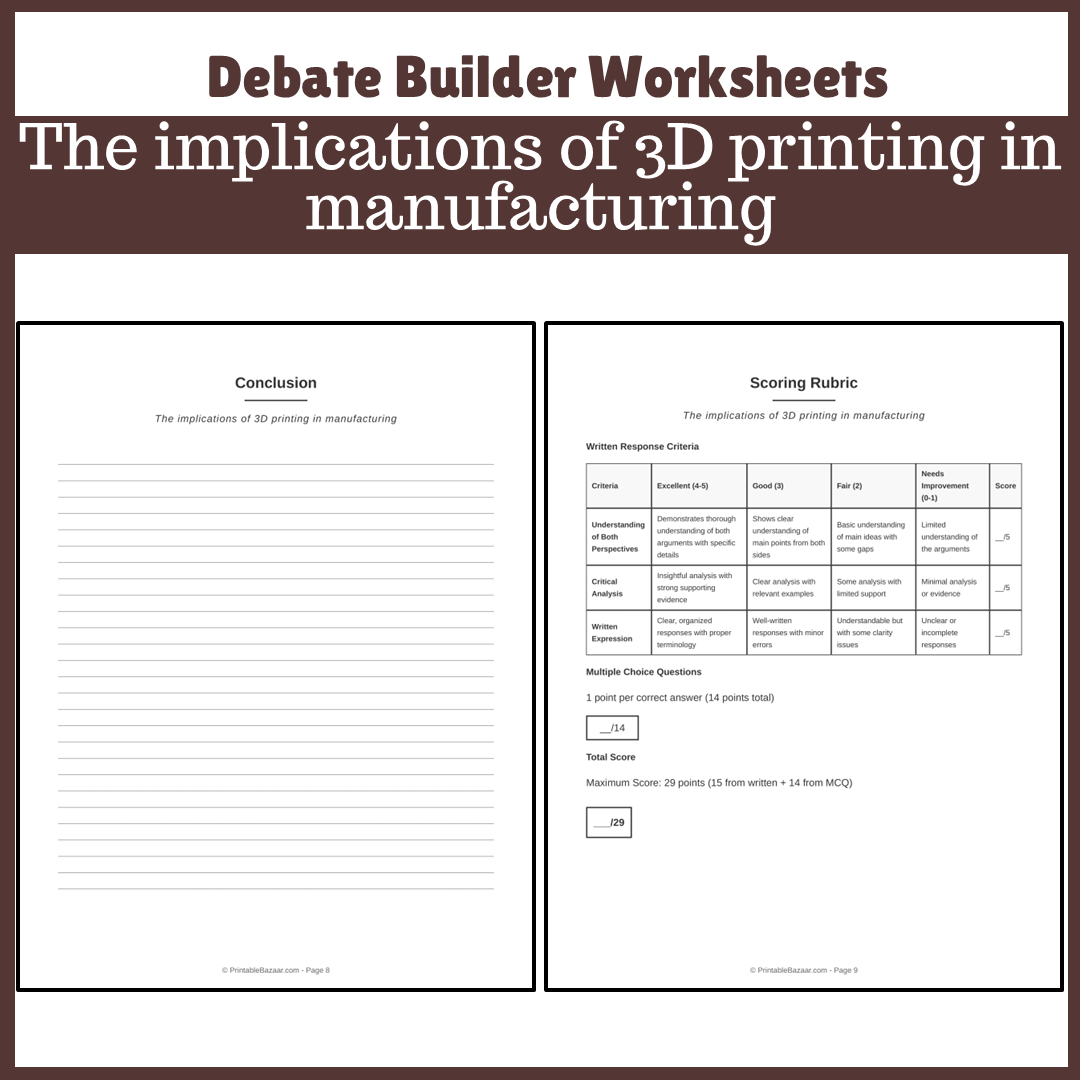 The implications of 3D printing in manufacturing | Favour and Against Worksheet Printable Activity