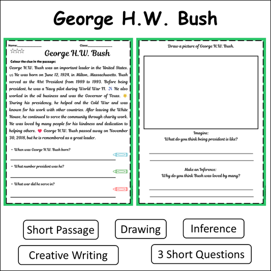 George H.W. Bush | Short Reading Comprehension Creative Worksheet