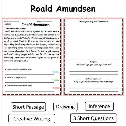 Roald Amundsen | Short Reading Comprehension Creative Worksheet