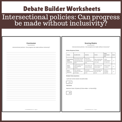 Intersectional policies: Can progress be made without inclusivity? | Favour and Against Worksheet Printable Activity