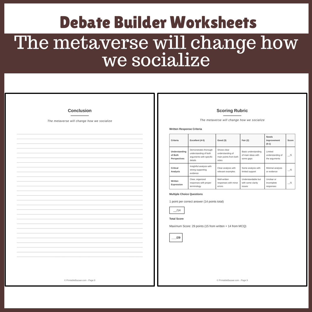 The metaverse will change how we socialize | Favour and Against Worksheet Printable Activity
