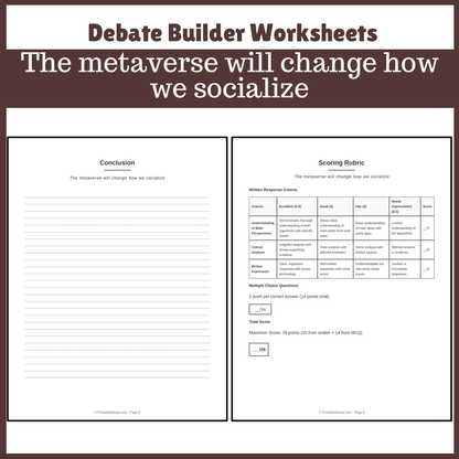 The metaverse will change how we socialize | Favour and Against Worksheet Printable Activity