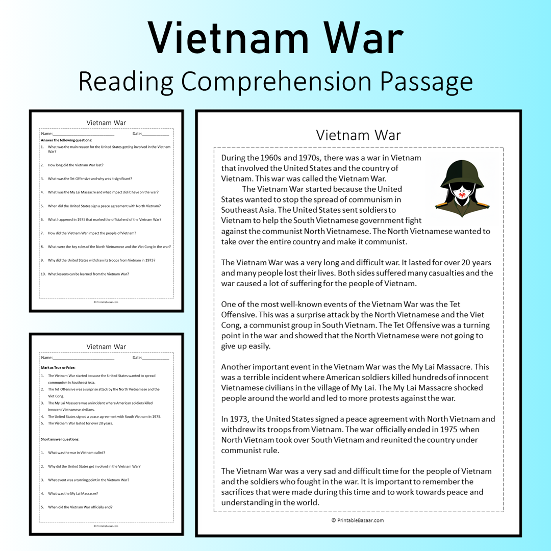 Vietnam War | Reading Comprehension Passage Printable Worksheet