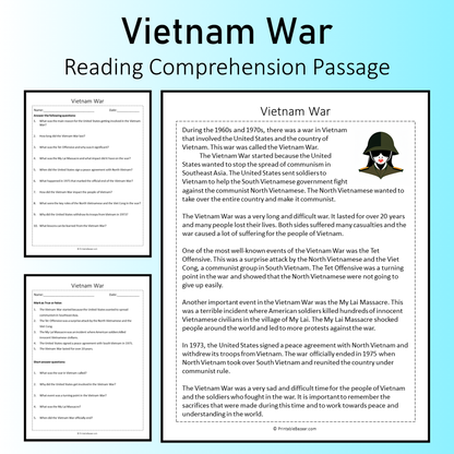 Vietnam War | Reading Comprehension Passage Printable Worksheet