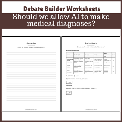 Should we allow AI to make medical diagnoses? | Favour and Against Worksheet Printable Activity