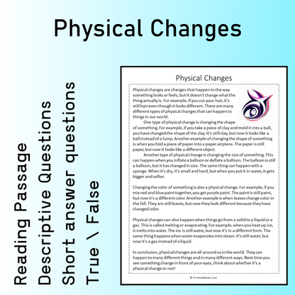 Physical Changes | Reading Comprehension Passage Printable Worksheet
