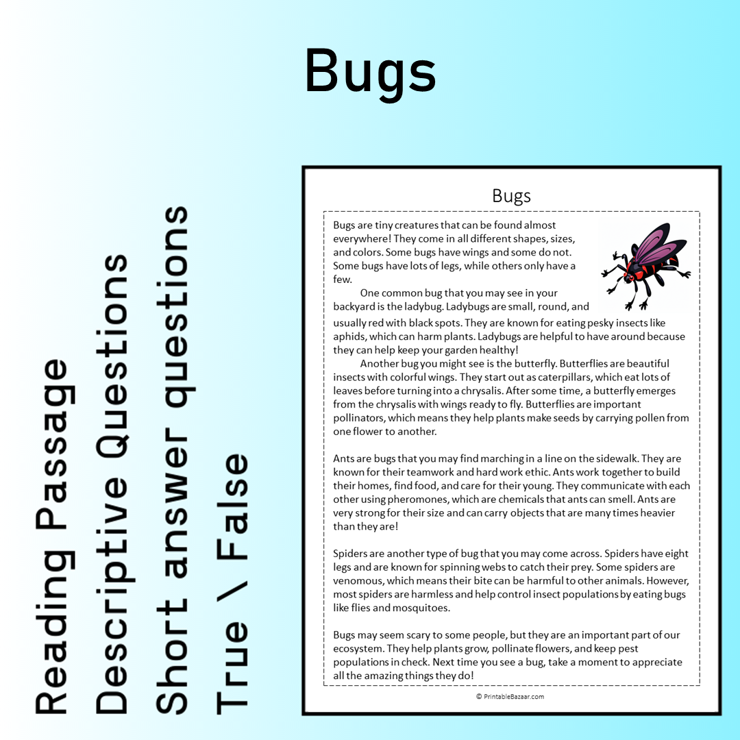 Bugs | Reading Comprehension Passage Printable Worksheet