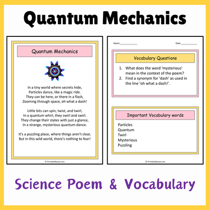 Quantum Mechanics | Science Poem Reading Comprehension Activity