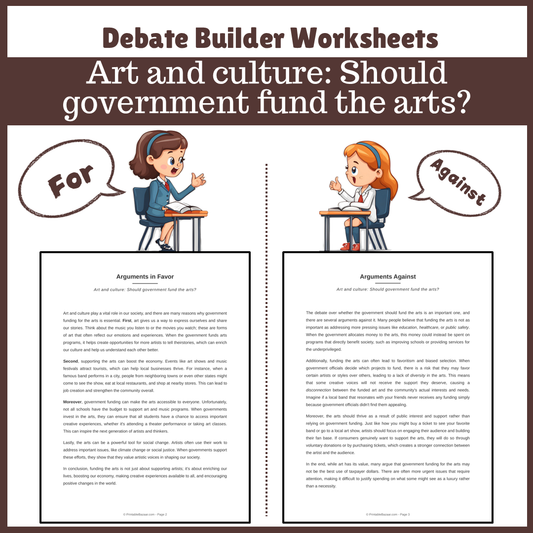 Art and culture: Should government fund the arts? | Favour and Against Worksheet Printable Activity