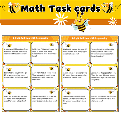 2-Digit Addition with Regrouping | Math Task Cards