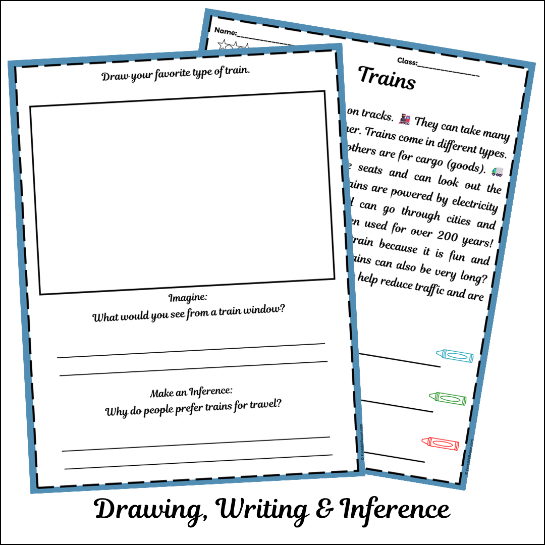 Trains | Short Reading Comprehension Creative Worksheet