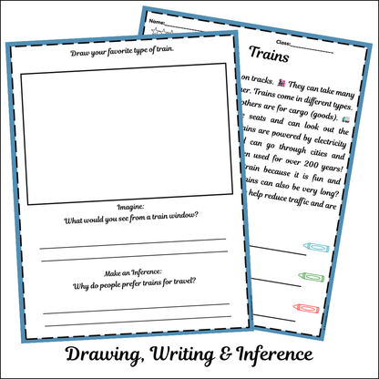Trains | Short Reading Comprehension Creative Worksheet