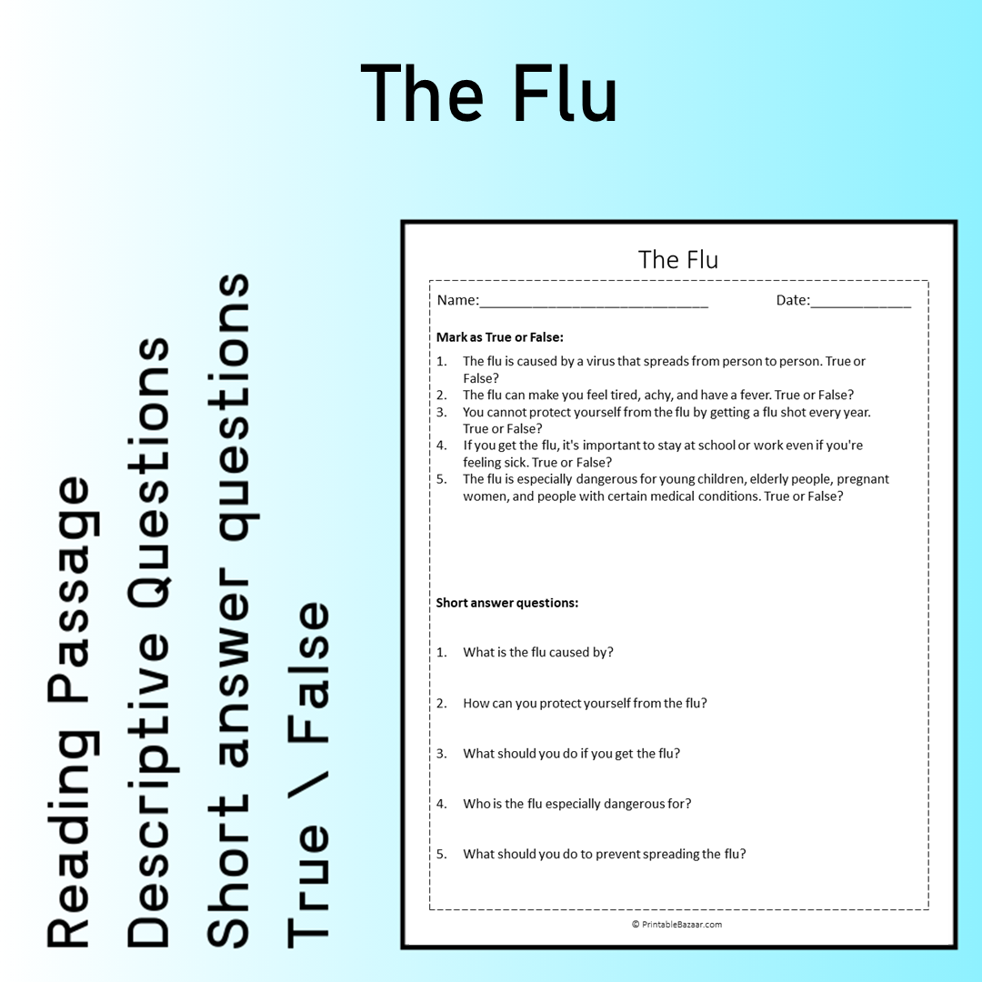 The Flu | Reading Comprehension Passage Printable Worksheet