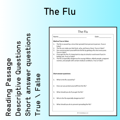 The Flu | Reading Comprehension Passage Printable Worksheet