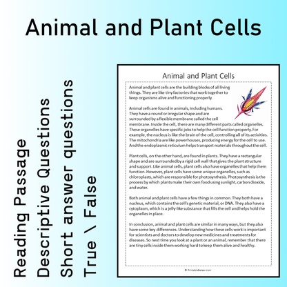 Animal and Plant Cells | Reading Comprehension Passage Printable Worksheet