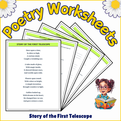 Story of the First Telescope | Poem Grammar Worksheet Printable Activity