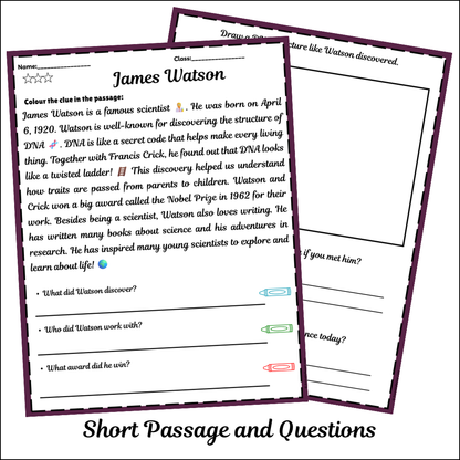 James Watson | Short Reading Comprehension Creative Worksheet