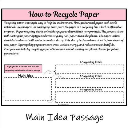 How to Recycle Paper | Main Idea and Supporting Details Reading Passage and Questions